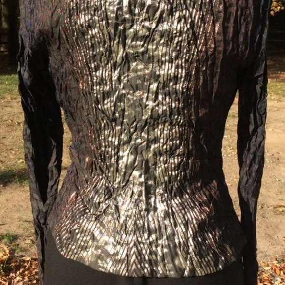 ALBERTO MAKALI metallic ruffle Blouse top 4 small - Picture 2 of 8